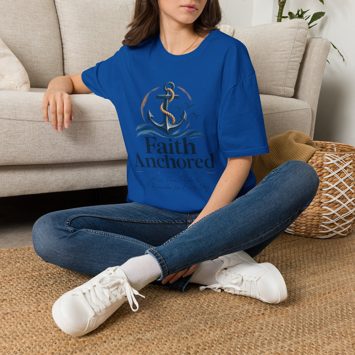 Faith Anchored T-Shirt — "Faith Anchored" Anchor & Waves Christian Tee