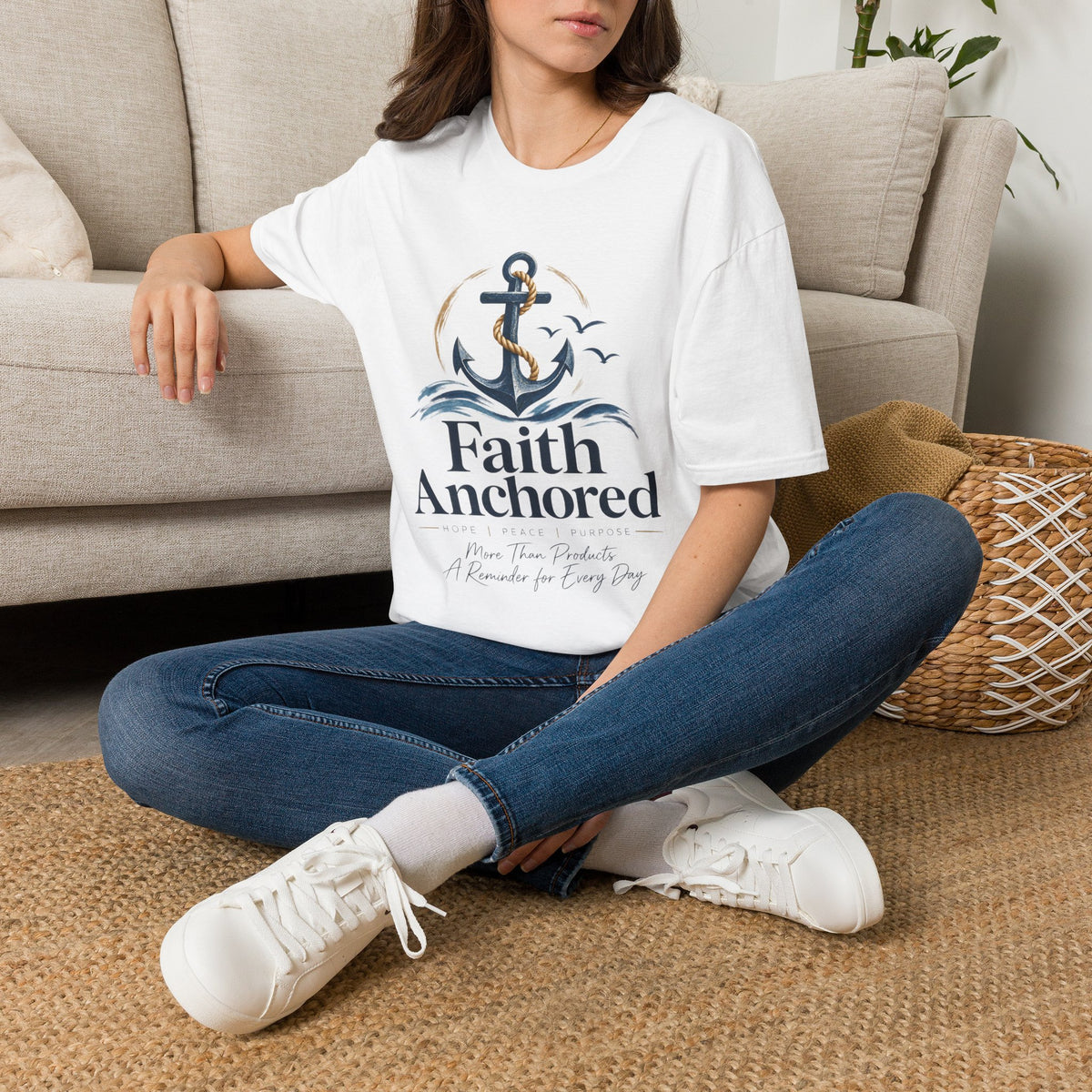Faith Anchored T-Shirt — "Faith Anchored" Anchor & Waves Christian Tee