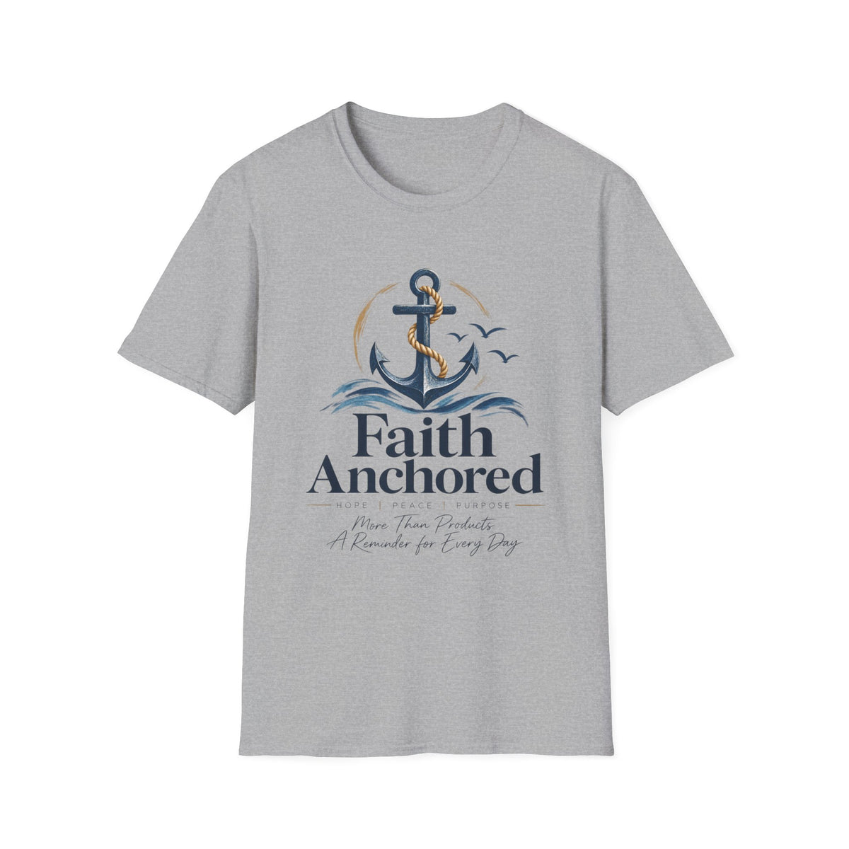 Faith Anchored T-Shirt — "Faith Anchored" Anchor & Waves Christian Tee