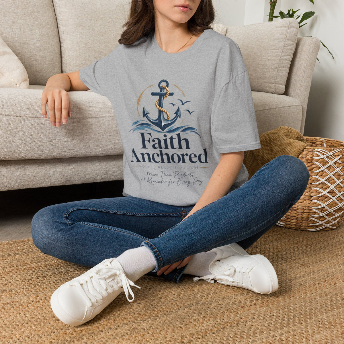 Faith Anchored T-Shirt — "Faith Anchored" Anchor & Waves Christian Tee