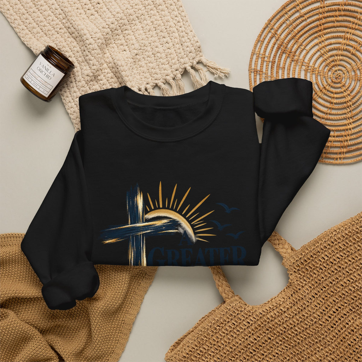 Crewneck Sweatshirt — "A Greater Story" Faith Cross Christian Pullover
