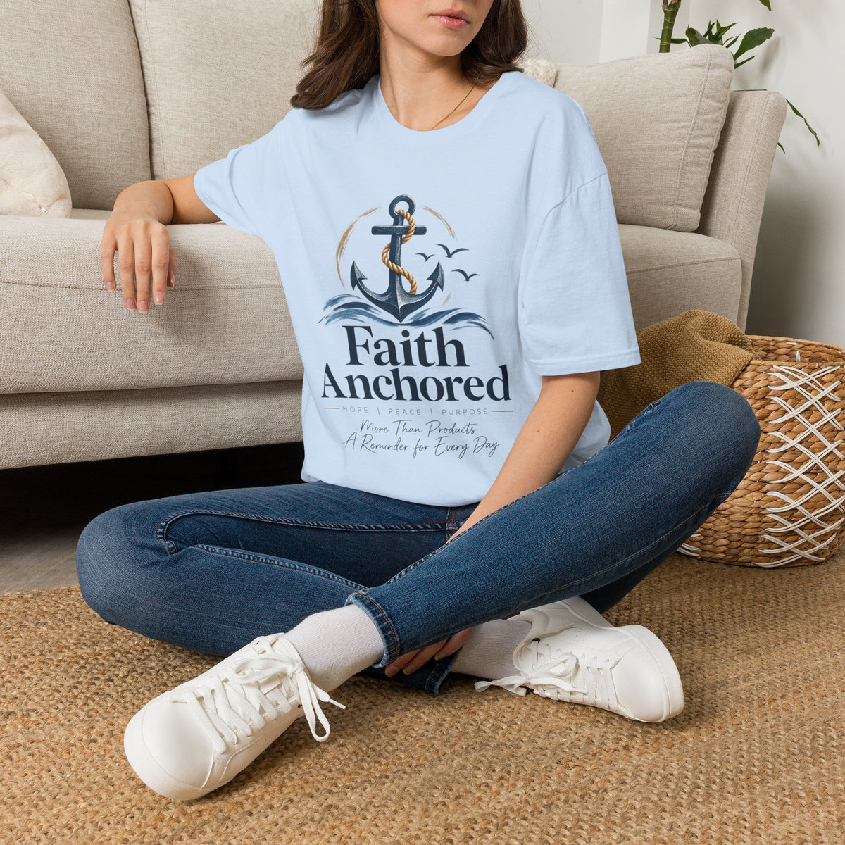 Faith Anchored T-Shirt — "Faith Anchored" Anchor & Waves Christian Tee